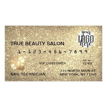 Small Glamorous Sparkly Gold Glitter Credit Card Logo Front View
