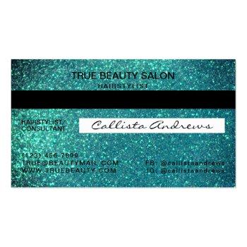 Small Glamorous Sparkly Teal Glitter Credit Card Hair Back View