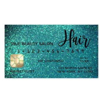 Small Glamorous Sparkly Teal Glitter Credit Card Hair Front View
