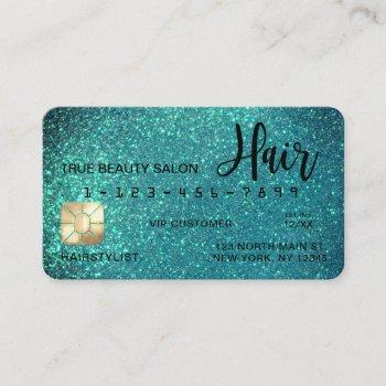 glamorous sparkly teal glitter credit card hair