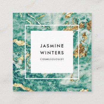 glamour chic gold foil turquoise marble watercolor square business card