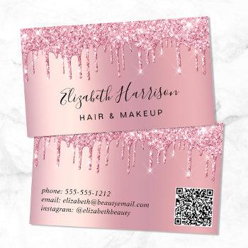 glitter beauty qr code pink business card