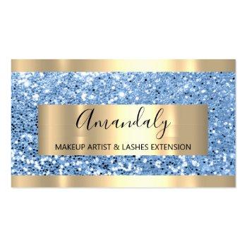 Small Glitter Blue Gold Frame Event Planner Luminous Business Card Front View