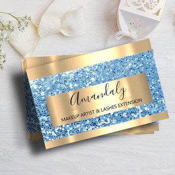 glitter blue gold frame event planner luminous business card