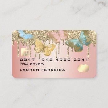 glitter drip butterfly girly chic faux credit card