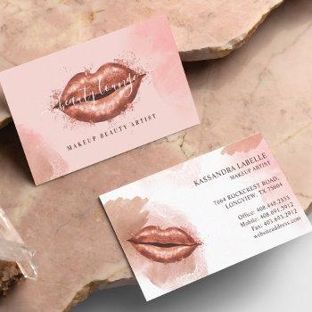 glitter glam beauty makeup artist rose gold lips business card