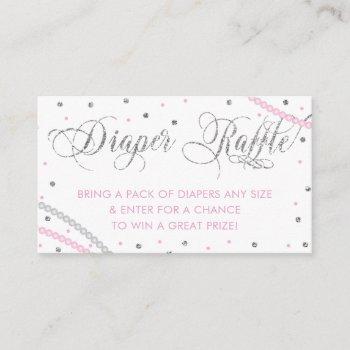 glitter & pearls diaper raffle ticket, pink gray business card