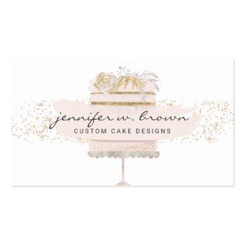 Small Glitter Pink Cake Floral Bakery Pastry Patisserie Business Card Front View
