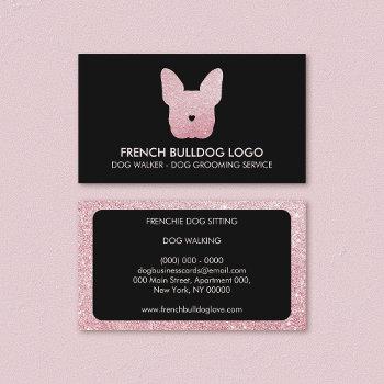 glitter pink french bulldog groomer dog walking business card