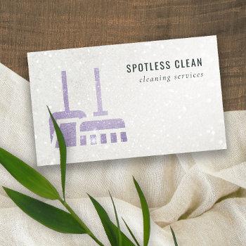 glitter purple lilac mauve broom cleaning service business card