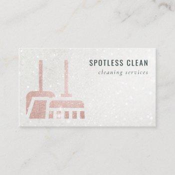 glitter rose gold blush broom cleaning service business card