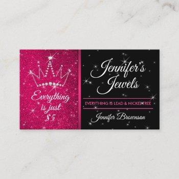 glitter sparkle pink crown jewelry accessories business card