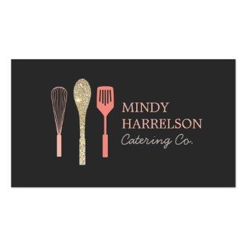 Small Glitter Spoon Whisk Spatula Bakery Catering Logo Business Card Front View