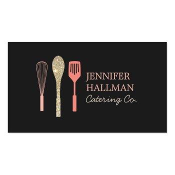 Small Glitter Spoon Whisk Spatula Logo On Black Business Card Front View
