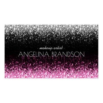 Small Glitter White & Pink Star Rain Makeup Artist Card Front View