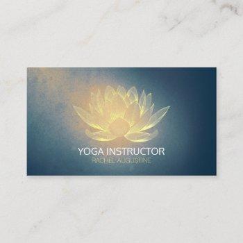 glowing gold lotus and blue grunge yoga instructor business card