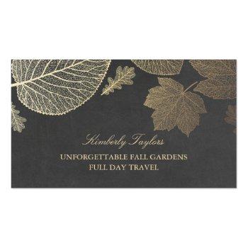 Small Gold And Chalkboard Fall Leaves Elegant Business Card Front View