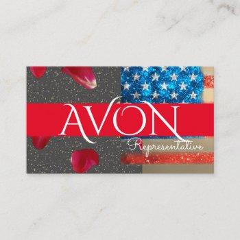 gold and roses patriotic american flag avon business card