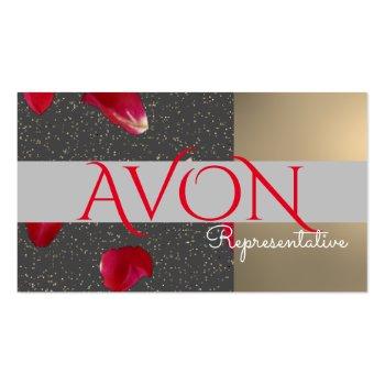 Small Gold And Roses Personalized Avon Business Card Front View