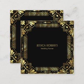 gold art deco frame square business card