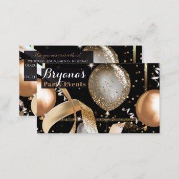 gold balloons chic black party event planner business card