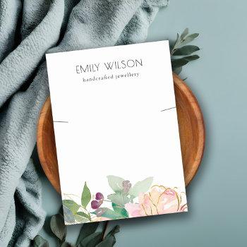 gold blush pink floral bunch necklace display business card