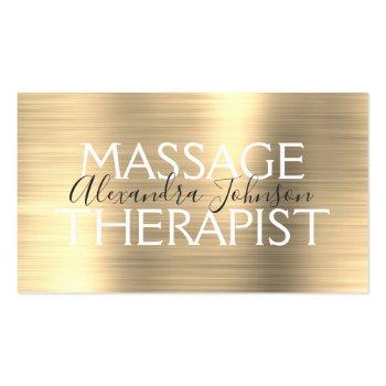 Small Gold Brushed Metal Massage Therapist Business Card Front View