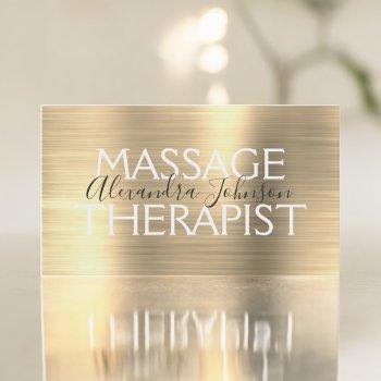 gold brushed metal massage therapist business card