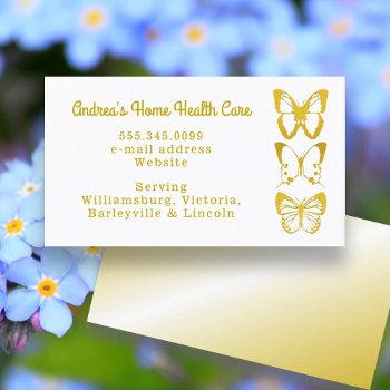 Small Gold Butterflies Home Health Care Business Cards Front View