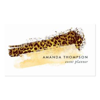 Small Gold Cheetah Skin Brush Strokes Business Card Front View