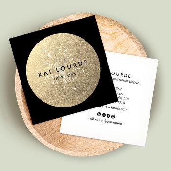 gold circle plant leaves and stars  square  square square business card