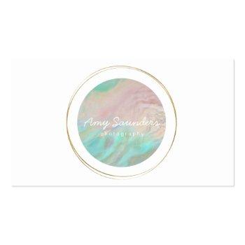 Small Gold Circular Mint Green Opal Design Business Card Front View