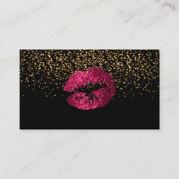 gold confetti & hot pink lips business card