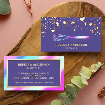 gold confetti pink purple whisk pastry chef bakery business card