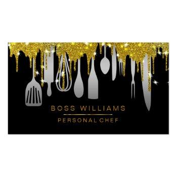 Small Gold Drips Catering Personal Chef Kitchen Utensils Business Card Front View