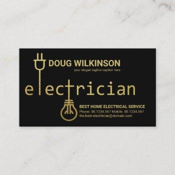 gold electrician power plug bulb signage electric business card
