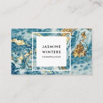 gold foil blue marble watercolor minimal glamour business card