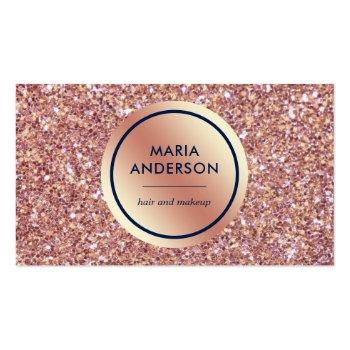 Small Gold Foil Circle Rose Gold Sequins Glitter Makeup Business Card Front View