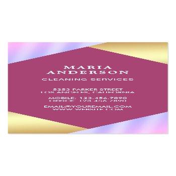 Small Gold Foil Pink Vacuum Cleaner Cleaning Services Business Card Back View