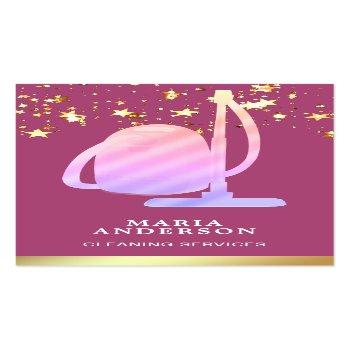 Small Gold Foil Pink Vacuum Cleaner Cleaning Services Business Card Front View