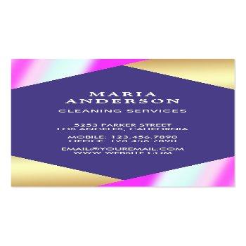 Small Gold Foil Purple Vacuum Cleaner Cleaning Services Business Card Back View