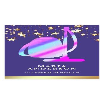 Small Gold Foil Purple Vacuum Cleaner Cleaning Services Business Card Front View