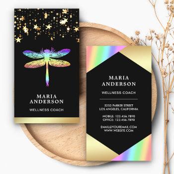 gold foil stars confetti rainbow dragonfly business card