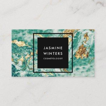 gold foil turquoise marble watercolor chic elegant business card