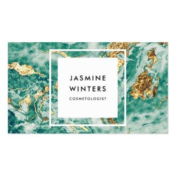 Small Gold Foil Turquoise Marble Watercolor Chic Glamour Business Card Front View