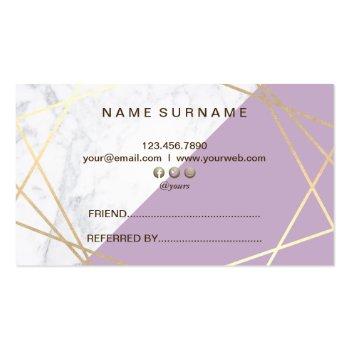 Small Gold Geometric Pattern Marble Lavender Referral Business Card Back View