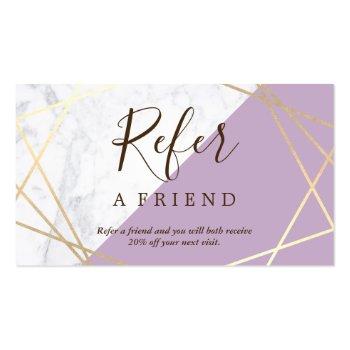 Small Gold Geometric Pattern Marble Lavender Referral Business Card Front View
