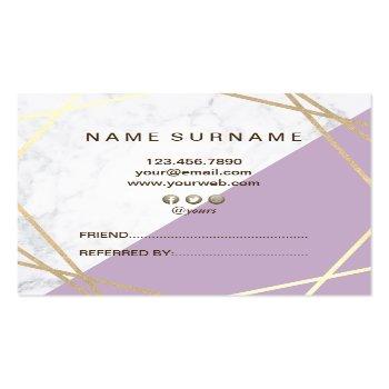 Small Gold Geometric Pattern Marble Lavender Referral Square Business Card Back View
