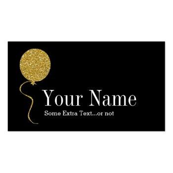 Small Gold Glitter Balloon Event Party Planner Black Business Card Front View