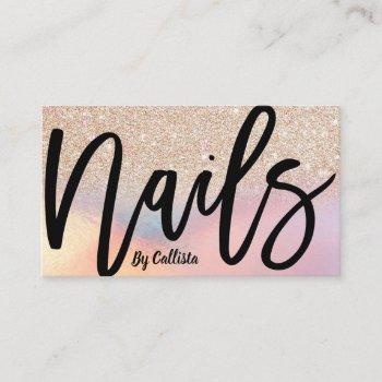 gold glitter iridescent holographic nail tech business card